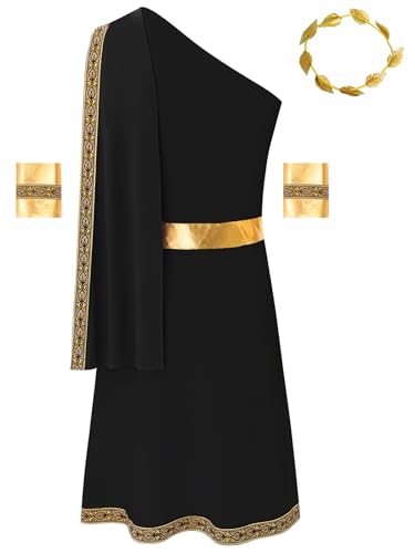 Men's Ancient Greek Roman One Strap Toga Robe with Cuffs and Gold Leaves Garland Headwear4