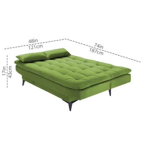 Image of Casaliving Danny Sofa Cum Bed for Living Room Premium Fabric Sofa New 3 Seater Sofa Cum Bed Velvet Fabric with 2 Cushions (Colour Light Green) Suitable for All Indoor Sofa Set