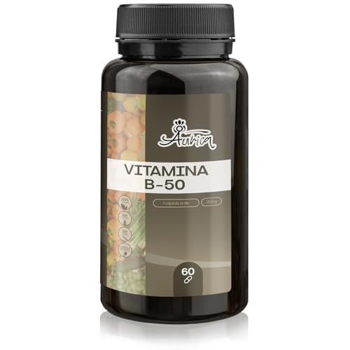 Aurica Vitamina B50 Complex - 60 Cáps - 1 al Día - Apoya Energía, Sistema Nervioso y Metabolismo - Con B1, B2, B3, B5, B6, B12, Biotina y Ácido Fólico