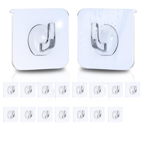 UNILECON Haken Selbstklebende Klebehaken Extra Stark - 15 Stück transparente Klebehaken für Küche Badezimmer und Schlafzimmer Max 10KG Tragend