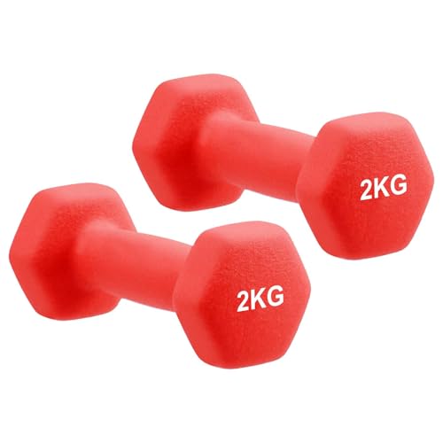 Image of AmazonBasics Neoprene Dumbbell 2 Kg, Set of 2 (Red)