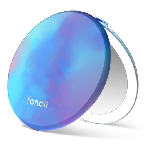 Fancii Taylor Travel Makeup Mirror with LED Light, Rechargeable, 10x /1x Magnifying & 3 Light Settings - Compact, Large 5” Wide Mirror for Handbag and Purses (Lavender Lagoon)