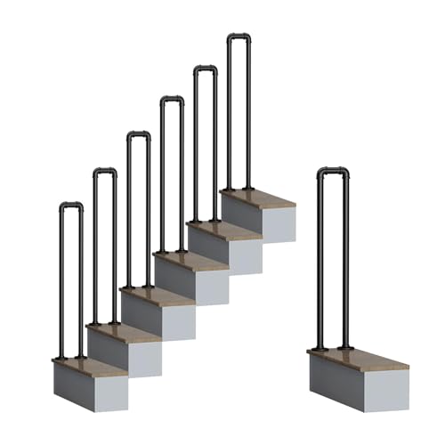 Pasamanos de transición de metal para escaleras exteriores para escalones exteriores, pasamanos de hierro forjado con kit de instalación, pasamanos al aire libre para escalones de hormigón o escalones