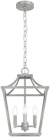 Hunter - Laurel Ridge 4-Light Brushed Nickel, Medium Size Pendant Light, Dimmable, Formal Style, Lantern Shaped, for Bedrooms, Kitchens, Dining, Living Rooms - 19067