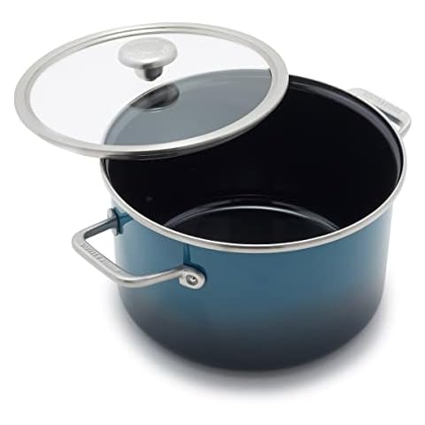 Merten & Storck European Crafted Steel Core Enameled Cookware, 6.3QT Stock Pot with Lid, Induction, PFAS & PTFE Free, Dishwasher Safe, Oven & Broiler Safe, Aegean Teal Cover