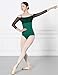 HROYL Women's Off-the-Shoulder Ballet Leotard with Mesh Panels - 3/4 Sleeve Fitted Dance Top, Green-L