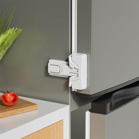 YUNKEY Refrigerator Fridge Freezer Door Lock for Kids, Child Proof Refrigerator Latch Lock to Keep Door Closed, No Tools Required and Easy Installation (White,1 Pack) Cover