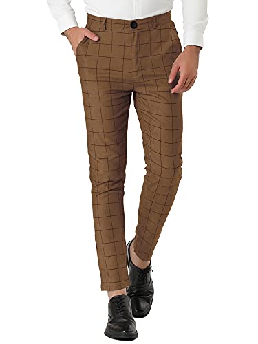 Lars Amadeus Men's Dress Plaid Slim Fit Flat Front Business Pants with Pockets