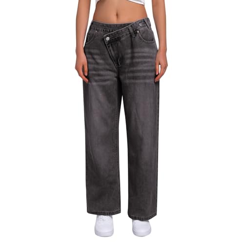 Pantalon en denim ample taille mi-haute pour femme active