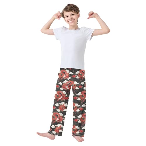 Fire Dragon and Cloud Boys Long Pants Soft Trousers Elastic Waist Kids Lounge Bottoms with Pockets S-XL2