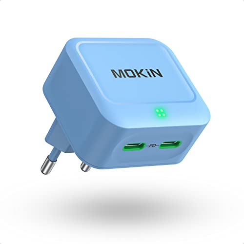 MOKiN 40W USB C Ladegerät Flach Dual Port USB C Netzteil GaN PD 3.0 PPS Ladestecker USB C Schnellladegerät für Apple iPhone 14/13/12 Pro Max iPad Pro/Air/Mini Galaxy S23/S22/S21 Ultra Pixel 7