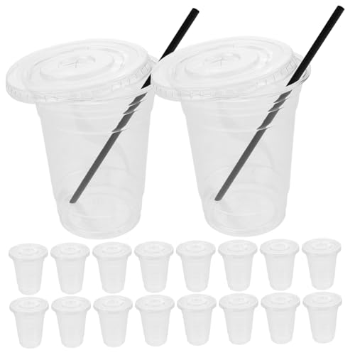 NOLITOY 50個 使い捨てクリアプラスチックカップ蓋付き ストロー差込口付き アイスコーヒー スムージー対応 大容量テイクアウト用冷飲カッ
