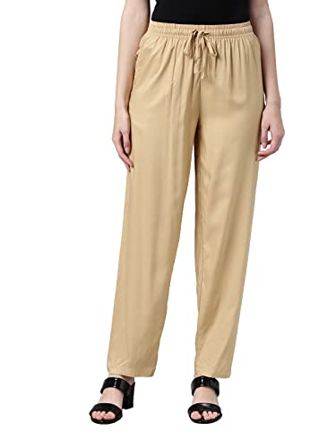Image of GO COLORS Women Solid Mid Rise Relaxed Fit Viscose Casual Pants