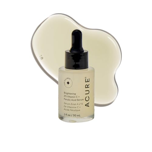 Acure Brightening 2% Vitamin C & Ferulic Acid Serum - Vit C Serum for Face, Anti Aging, Bright Glow for Women & Men, Facial Skincare, Vegan & Cruelty Free - 1 fl oz