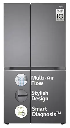 LG 655 L Frost-Free Smart Inverter Double Door Side-By-Side Refrigerator (GL-B257HDSY, Dazzle Steel, Express Freeze | Multi Air-Flow)