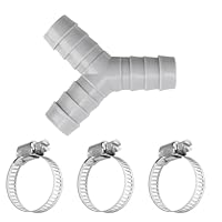 Joynine 2-Wege-Y-Splitter für Rohre | Anschlusszubehör für Waschmaschinen und Geschirrspüler | inklusive drei Halteklammern hitzebeständig chemikalienbeständig Kompatibel mit Schläuchen 16–27mm | Grau