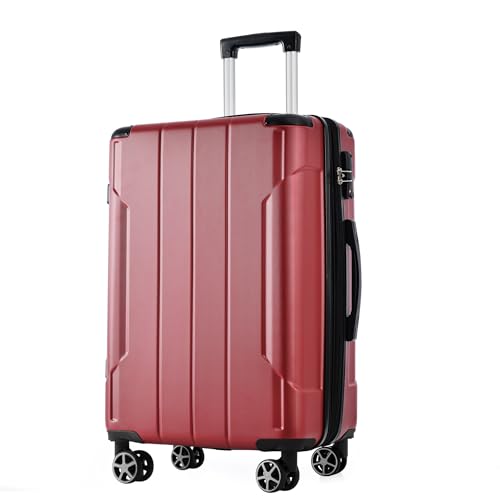 28''Hardshell Luggage with TSA Lock, Lightweight and Durable ABS Suitcase with Double Wheels, Expandable Checked Luggage, Single Travel Suitcase, Red