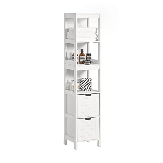 SoBuy® FRG126-W Meuble Colonne de Salle de Bain Armoire Toilette Haute – 4 étagères et 2 tiroirs- Blanc