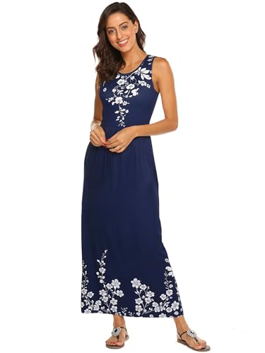 Image of Hount Women's Summer Sleeveless Striped Flowy Casual Long Maxi Dress with Pockets