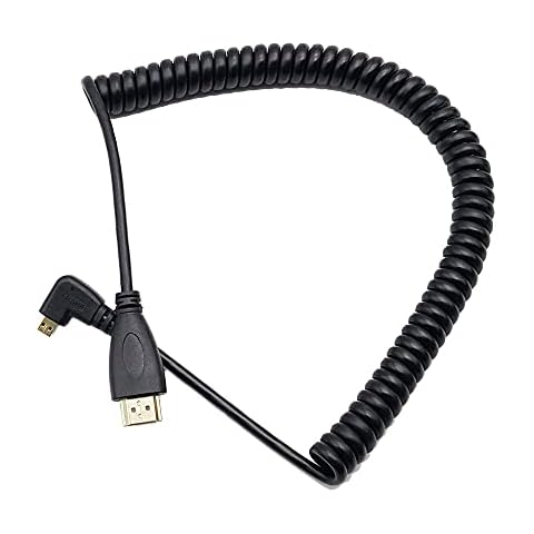 LiKuCo Coiled Micro HDMI to Full HDMI Cable Left Angled Coiled Micro HDMI to HDMI Cable Stretch Spiral Coiled Cable for 4K, 3D Cover
