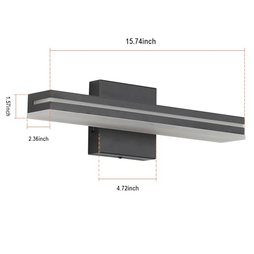 Image of SineRise LED Modern Bathroom Vanity Light Fixtures (16-Inch, 3000K /4000K /6000K, Dimmable), Matte Black Modern Acrylic Bathroom Wall Lighting Fixtures Over Mirror