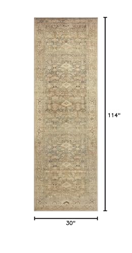 Loloi Margot Collection MAT-04 Antique/Sage 2'-6" x 9'-6" Runner Rug, No-Shed Easy Clean Large Patterned Area Rug for Living Room, Bedroom, Dining Area
