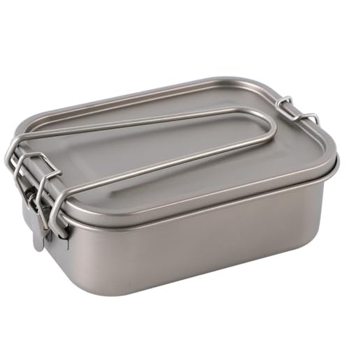 AOUTN 折りたたみ式ハンドル 旅行収納 持ち運び簡単 家庭用チタン合金 屋外純チタン弁当箱密閉キャンプ弁当箱学生アウトドア純チタンランチボックス、密封ボックス 学生 ピクニック キャンプ ポータブル食器 正方形 (1400ml,ハンドル付きランチボック