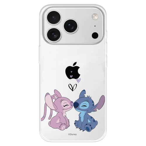 Funda Compatible con iPhone 17 Pro Oficial de Disney Angel & Stitch Beso para Proteger tu móvil. Carcasa de Silicona Transparente Flexible con Licencia Oficial de Lilo & Stitch