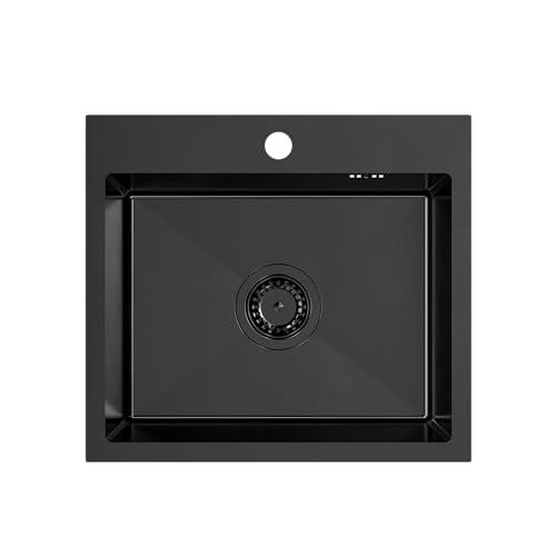 VBChome Fregadero de acero inoxidable, 50 x 45 cm, color negro, acero inoxidable, con orificio para grifo, de acero inoxidable, color negro, 50 x 45 cm