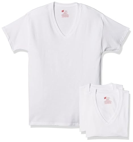 Hanes Men's Tagless Stretch White V-Neck Undershirts, 3 Pack