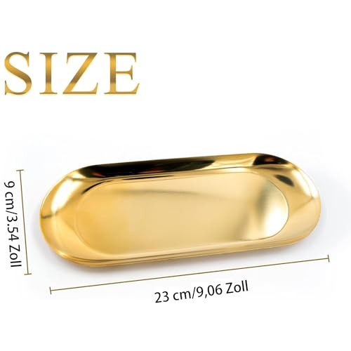 Pack of 2 Oval Stainless Steel Oval 23 x 9 cm Decorative Tray Candle Tray Jewellery Bowl Serving Tray for Dessert Cosmetics Jewellery Candles (Gold - Image 2