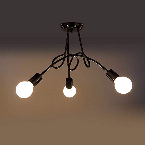 Lustre plafonnier extérieur noir E27 suspendu en fer pour bar et café 60x40cm