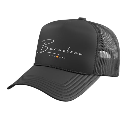 Barcelona Spain Trucker Hat with Adjustable Mesh Back Black