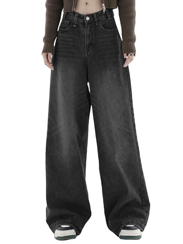 EMMIOL Women Baggy Jeans Wide Leg Mid-Low Waist Jeans Loose Boyfriends Jeans 90s Denim Pants with Pockets