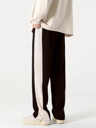 Image of GRECIILOOKS Trouser for Men | Man Relaxed Fit Trousers Twill Track Style | Straight Fit Wide Leg Trousers for Mens with Drawstring Waist | Korean Casual Travel Streetwear Pants