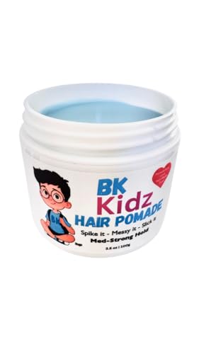 Boys Hair Pomade BK Kidz 3.5 oz - Strong Hold Gentle Formula for Kids Toddlers, Water-Based Easy Washout, Long-Lasting Styling