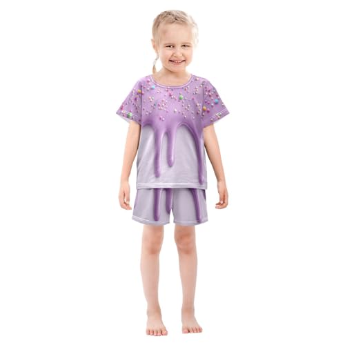 Pajama Sets Short Sleeve Purple Icing with Sprinkles Soft Cotton Summer Sleepwear 2 Piece PJS Size 5-14T4