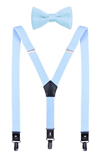 CEAJOO Little Boys Suspenders and Bow Tie Set Adjustable with Black Metal Clips 30 Light Blue