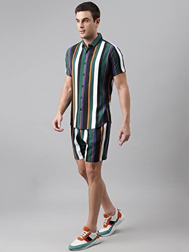 Image of Dennis Lingo Men's Aztec Print Slim Fit Rayon Casual Shirt & Short Combo