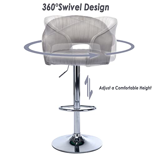 Zsarts Velvet Swivel Barstools Set Of 2, Upholstered Adjustable 24 Inch Counter Bar Stools With Back And Footrest, Comfy Dining Chairs For Pub Kitchen Island, Grey #TOP3