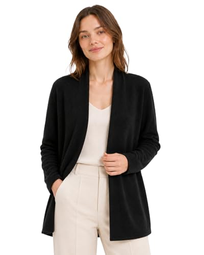 State Cashmere Lightweight Mid-Thigh Cashmere Cardigan 100% Pure Cashmere Sweater Cashmere Wraps for Women (Black, Small)