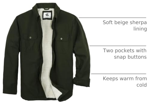 Image of COEVALS CLUB Men's Flannel Shacket Casual Button Snap Sherpa Quilted Lined Premium Jacket Shirts
