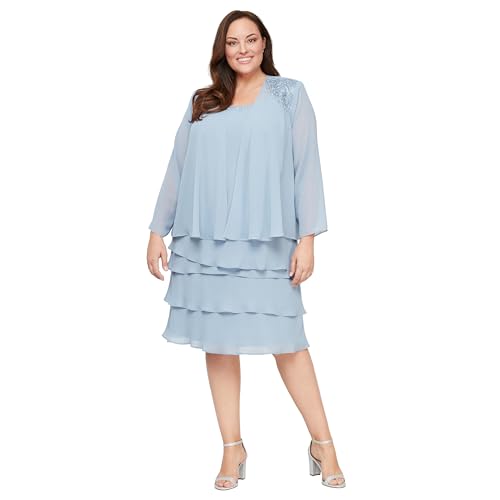 Image of S.L. Fashions Women's Mother of The Bride Tiered Jacket Dress with Shoulder Embellishment