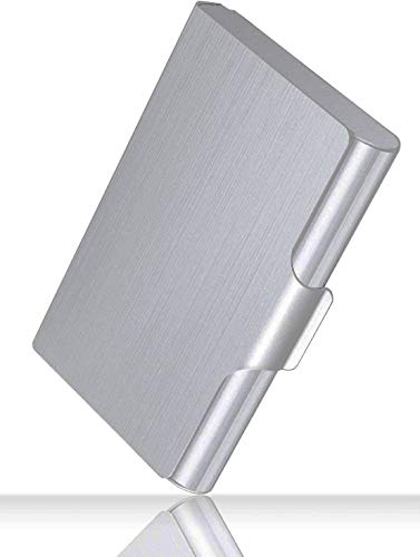 Hamosky - Tarjetero Profesional De Metal Para Tarjetas De Visita, De Bolsillo, Para Hombres Y Mujeres, 22-30 Tarjetas, Gran Capacidad, 3.7" X 2.45" X 0.6", Aluminio, Color Negro, Color Plateado