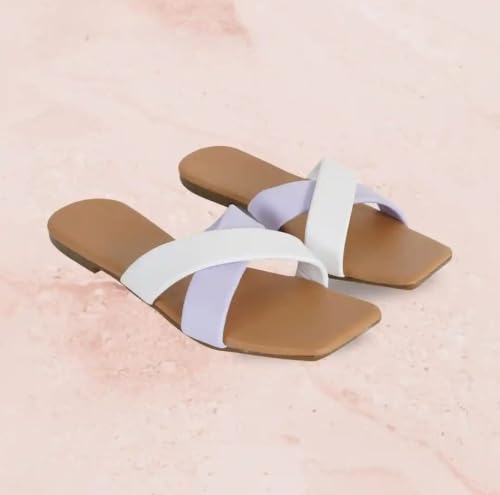 Image of TIGER COLLECTIONS Women's Flat Cross Strap Slippers | Comfortable Open Toe Casual Slip-On Sandals | Lightweight Anti-Skid Daily Wear Fashion Flats for Women & Girls