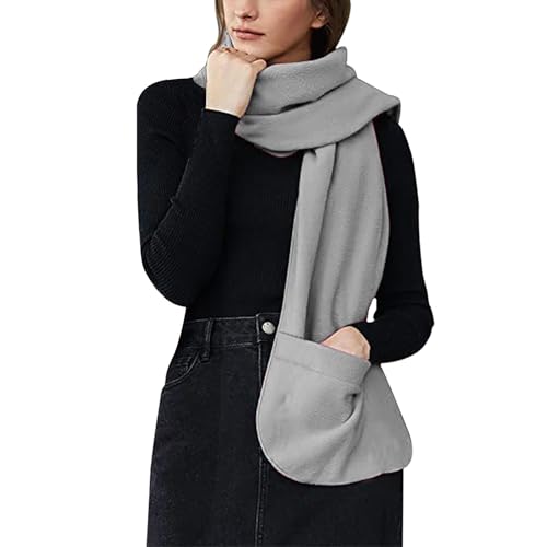 Generisch Suave y acogedora bufanda envolvente de forro polar con grandes bolsillos delanteros – Cálida bufanda manta para mujeres, Gris claro., talla única