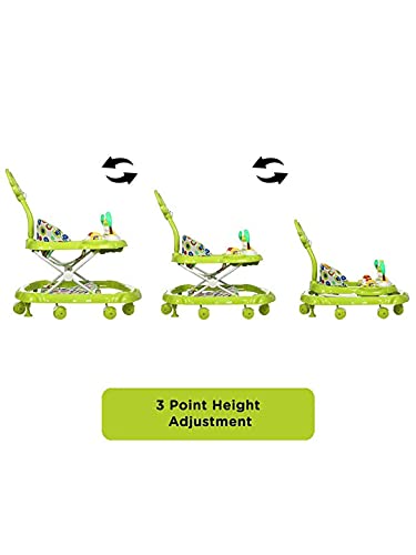 Image of Mee Mee 360 Baby Activity Walker | 3 Level Adjustable Height, Foot Mat, Musical Detachable Toy Bar | Parental Push Handle, Anti-Rollover Folding Walker for Boys, Girls, Kids | 6-18 Months 15kg-Green