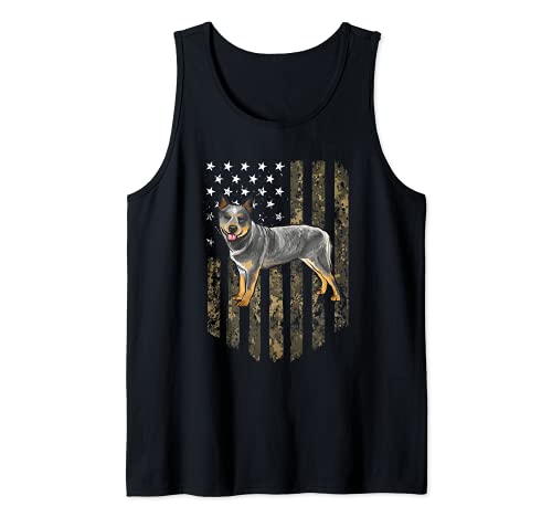 Camo American Flag Australian Cattle Dog 4th Of July USA Tank Top, Black
