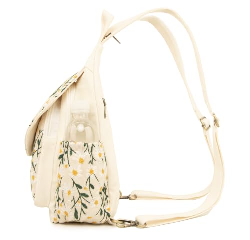 Image of SILKAREA Vintage Embroidered Floral Ethnic Backpack for Women Handbag Shoulder Bag Mini Travel Purse (Embroidered Chamomile)