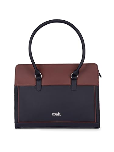 ZOUK Hannah Office Bag for Women | Vegan Leather Handcrafted Laptop Bag (Fits 14” Laptop) | Structured Two-Tone Work Bag with Water-Resistant Lining | Paisley Print